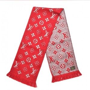 Louis Vuitton New Logomania Shine Scarf in Ruby Red and Silver